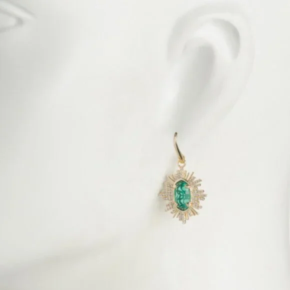 Kendra Scott Grayson Sunburst Drop Earrings in Green Glass - Picture 2 of 2
